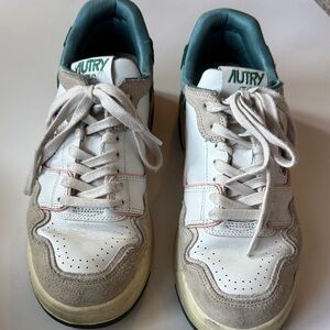 Autry White and Teal Sneakers